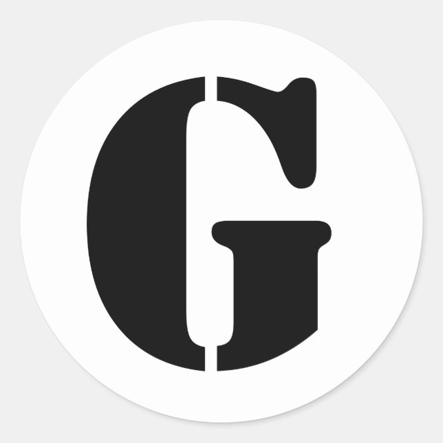 Pegatina Redonda Alfabeto de esténcil por letra janz G blanco (Anverso)