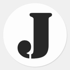 Pegatina Redonda Alfabeto de esténcil por letra Janz J Blanco