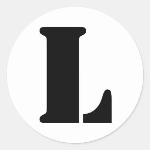 Pegatina Redonda Alfabeto de esténcil por letra Janz L blanco