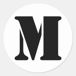 Pegatina Redonda Alfabeto de esténcil por letra Janz M blanco