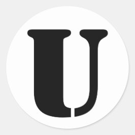 Pegatina Redonda Alfabeto de esténcil por letra Janz U blanco