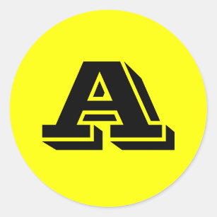 Pegatina Redonda Alfabeto de Janz Capital A amarillo