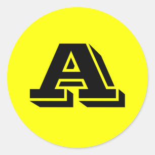 Pegatina Redonda Alfabeto de Janz Capital Letra A Amarillo