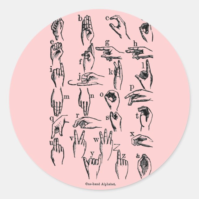 Pegatina Redonda Alfabeto del lenguaje del Rótulo (Anverso)