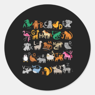 Pegatina Redonda Alfabeto divertido Abcs Animal Learning Kindergart