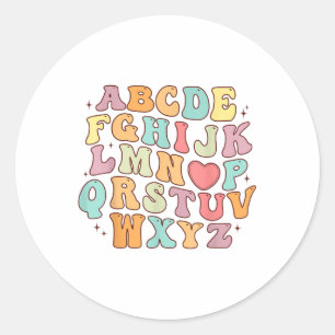 Pegatina Redonda Alfabeto divertido Abcs Cute amor Valente profesor