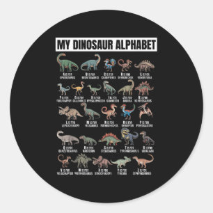 Pegatina Redonda Alfabeto divertido de dinosaurio Abc para niños am
