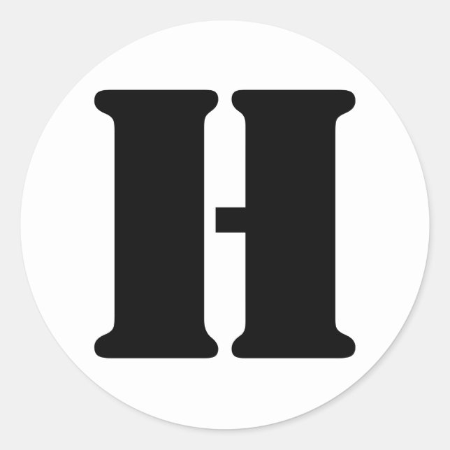 Pegatina Redonda Alfabeto esténcil por letra janz H blanco (Anverso)