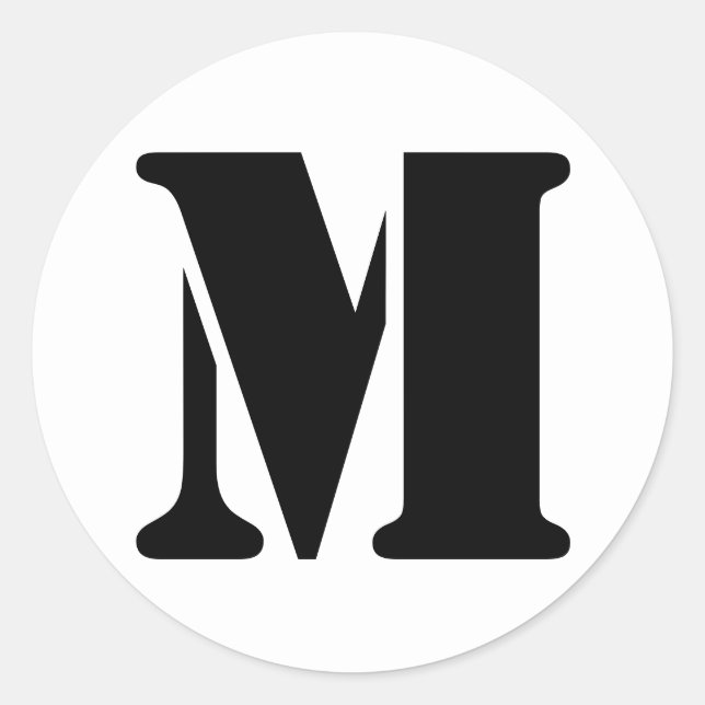Pegatina Redonda Alfabeto esténcil por letra janz M blanco (Anverso)