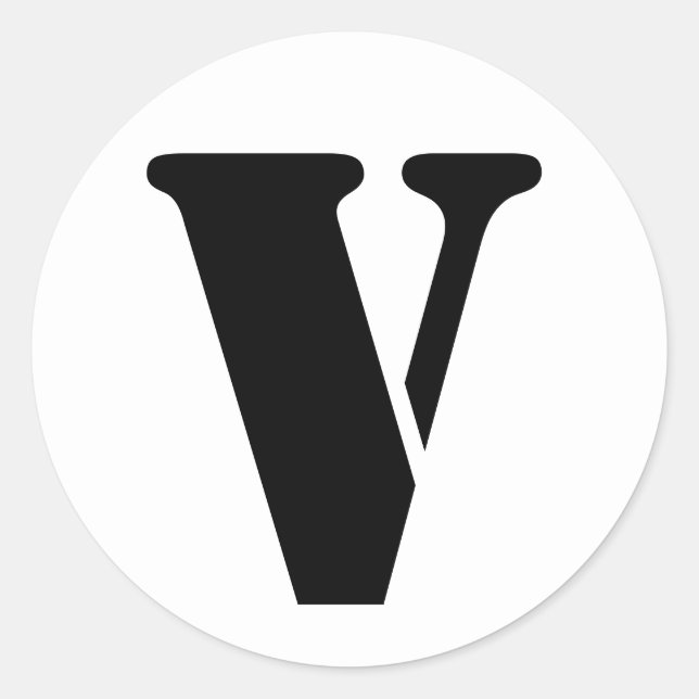 Pegatina Redonda Alfabeto esténcil por letra janz V blanco (Anverso)