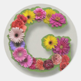 Pegatina Redonda Alfabeto G en las flores