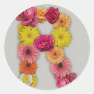Pegatina Redonda Alfabeto R en flores