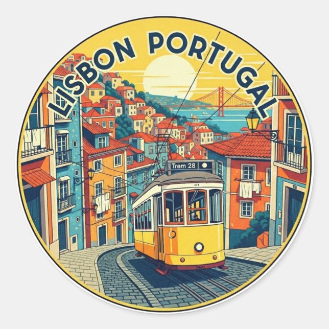 Pegatina Redonda Alfama de viajes de Lisboa Portugal (Anverso)