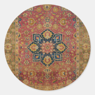 Pegatina Redonda Alfombra Persa Asiática de Kashan de Oro Rojo