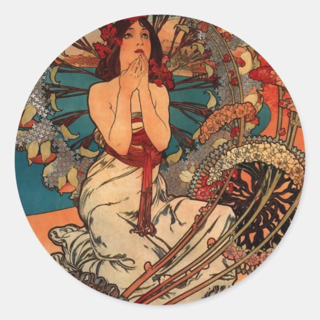 Pegatina Redonda Alfons Mucha Monaco Monte Carlo (Anverso)