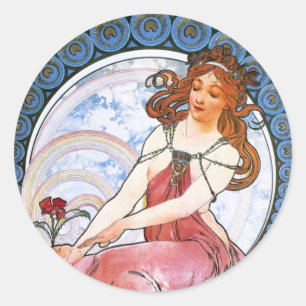 Pegatina Redonda Alfons Mucha: Musa de la pintura