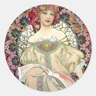 Pegatina Redonda Alfons Mucha Reverie 1897
