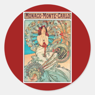 Pegatina Redonda Alfonso Mucha Mónaco, Monte Carlo, 1897