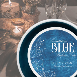 Pegatina Redonda Algo azul antes de hacer Floral blanca