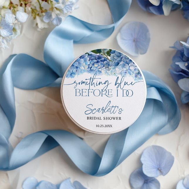Pegatina Redonda Algo Azul Antes de Hacer Hortensia Azul Nupcial (Something Blue Before I Do Blue Hydrangea Bridal Classic Round Sticker)