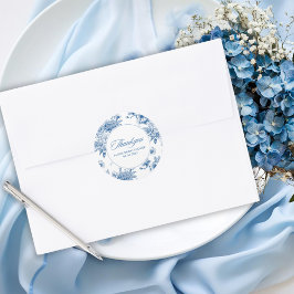 Pegatina Redonda Algo azul chinoiserie baby shower nupcial