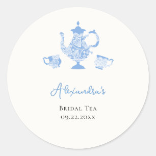 Pegatina Redonda Algo Azul Chinoiserie Encaje Té Desayuno Nupcial