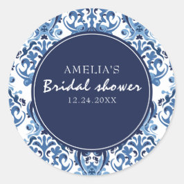 Pegatina Redonda Algo azul patrón Chinoiserie para fiesta de despos