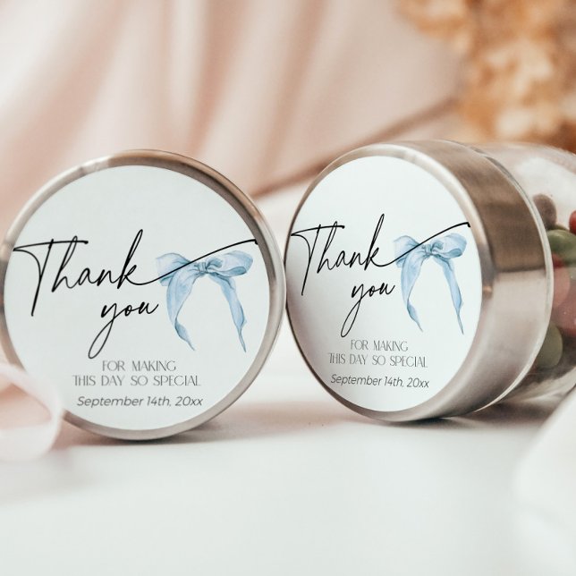 Pegatina Redonda Algo de Blue Bridal Shower Dusty Bow Gracias (Subido por el creador)