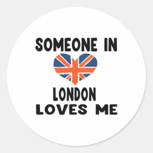 Pegatina Redonda Alguien en Londres me ama Inglaterra Bandera britá