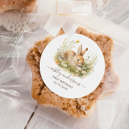 Pegatina Redonda Algunos Chicas Florales Conejidos Cumpleaños