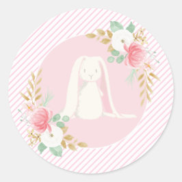 Pegatina Redonda Algunos conejitos pegatinas de cumpleaños florales