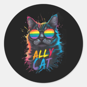Pegatina Redonda Aliado LGBT Gato Sé Amable Arcoíris Divertido LGBT