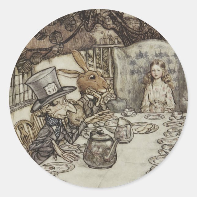 Pegatina Redonda Alice Birthday Uncumpleaños Rabbit Hatter Fiesta (Anverso)