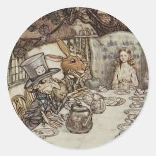 Pegatina Redonda Alice Birthday Uncumpleaños Rabbit Hatter Fiesta