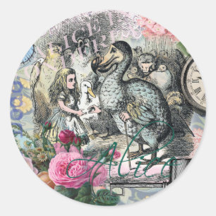 Pegatina Redonda Alice Clásico País de las Maravillas Dodo Arte de 