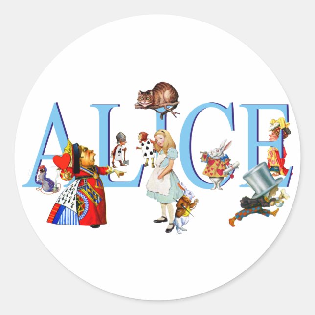 PEGATINA REDONDA ALICE EN WONDERLAND Y AMIGOS (Anverso)
