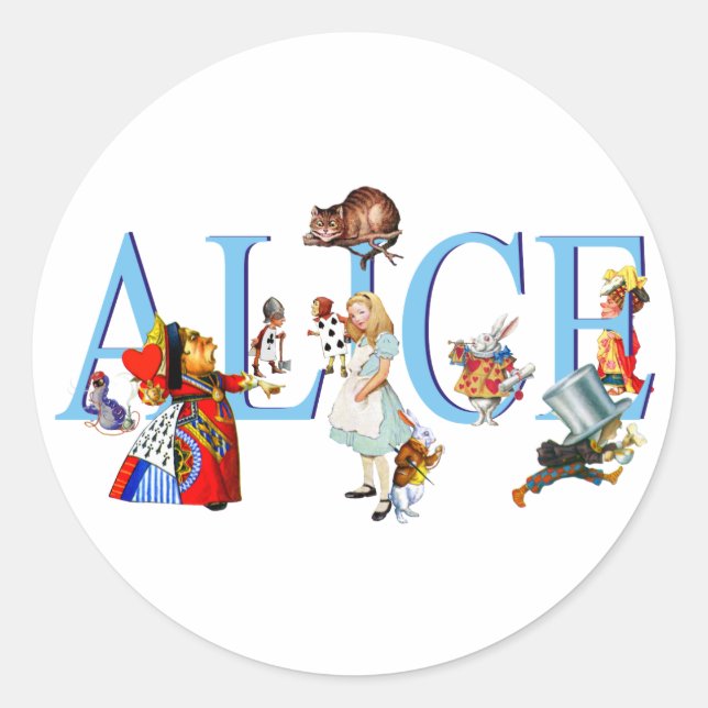 PEGATINA REDONDA ALICE EN WONDERLAND Y AMIGOS (Anverso)