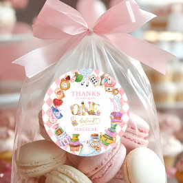 Pegatina Redonda Alice in Wonderland 1st birthday Thank You Sticker