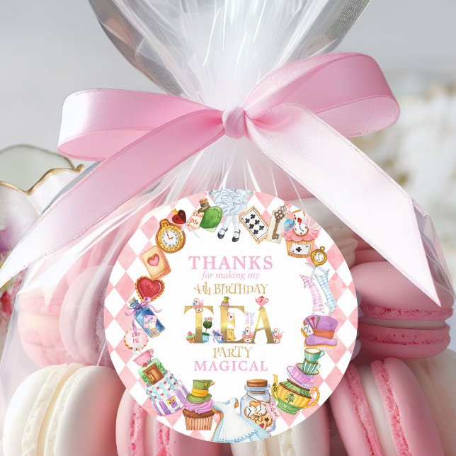 Pegatina Redonda Alice in Wonderland 4th birthday Thank You Sticker (Subido por el creador)