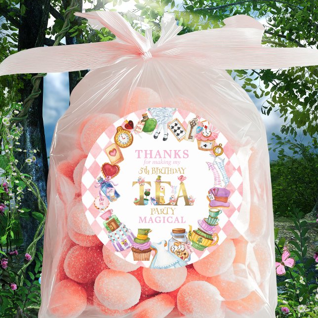 Pegatina Redonda Alice in Wonderland 5th birthday Thank You Sticker (Subido por el creador)