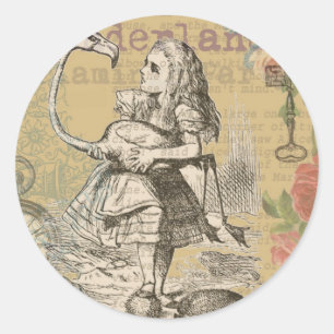 Pegatina Redonda Alice in Wonderland Flamingo Classic