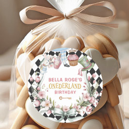 Pegatina Redonda Alice in Wonderland Flower Frame  1st birthday