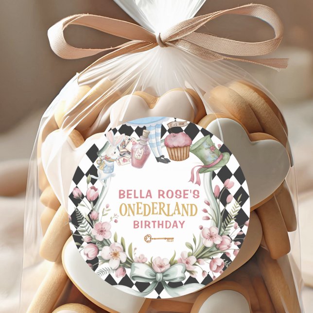 Pegatina Redonda Alice in Wonderland Flower Frame  1st birthday (Subido por el creador)