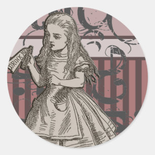 Pegatina Redonda Alice In Wonderland Grunge (Rosa)