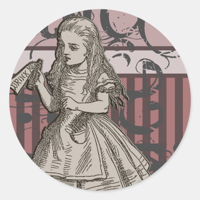 Pegatina Redonda Alice In Wonderland Grunge (Rosa) (Anverso)