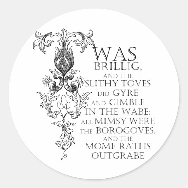 Pegatina Redonda Alice In Wonderland Jabberwocky Poem Round Pegatin (Anverso)