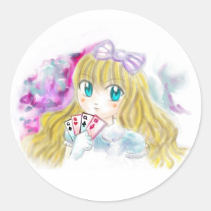 Pegatina Redonda Alice In Wonderland Manga Anime Version Kawaii