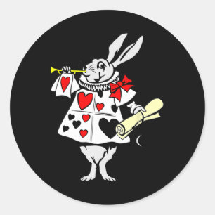 Pegatina Redonda Alice In Wonderland Rabbit Easter Bunny Jugando Mu