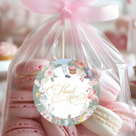 Pegatina Redonda Alice in Wonderland Vintage 1st birthday Thank you