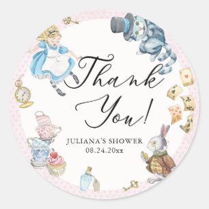 Pegatina Redonda Alice in Wonderland Whimsical Shower